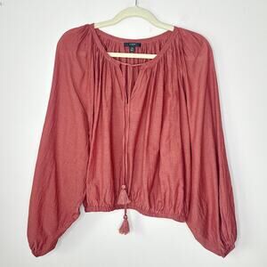 J. Crew Women's Tassel Tie-Front Long Sleeve Crop Top Size 2X Peasant Oversized